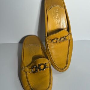 Salvatore Ferragamo Mustard Yellow Leather Horsebit Loafers